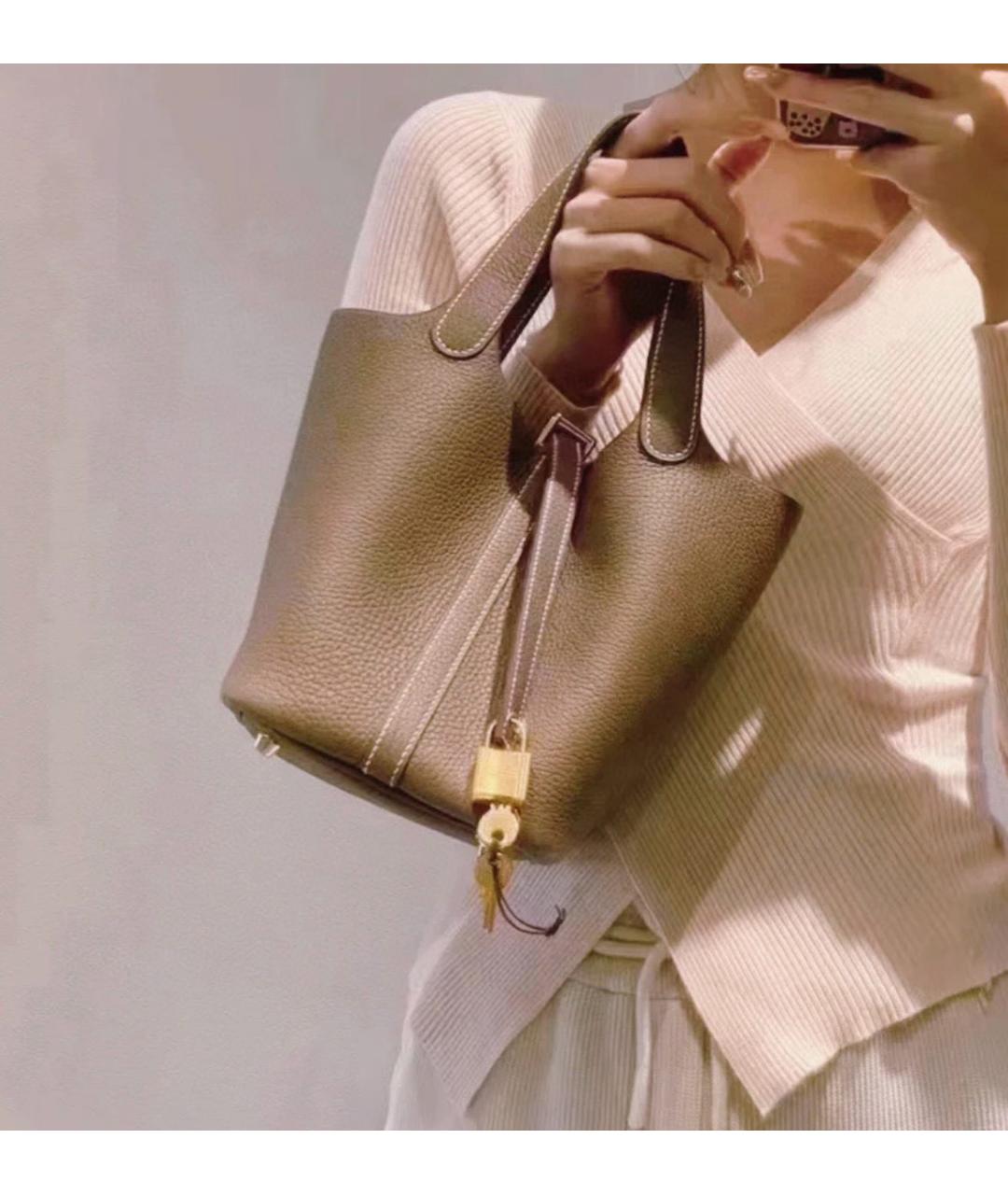 HERMES Коричневая кожаная сумка тоут, фото 8