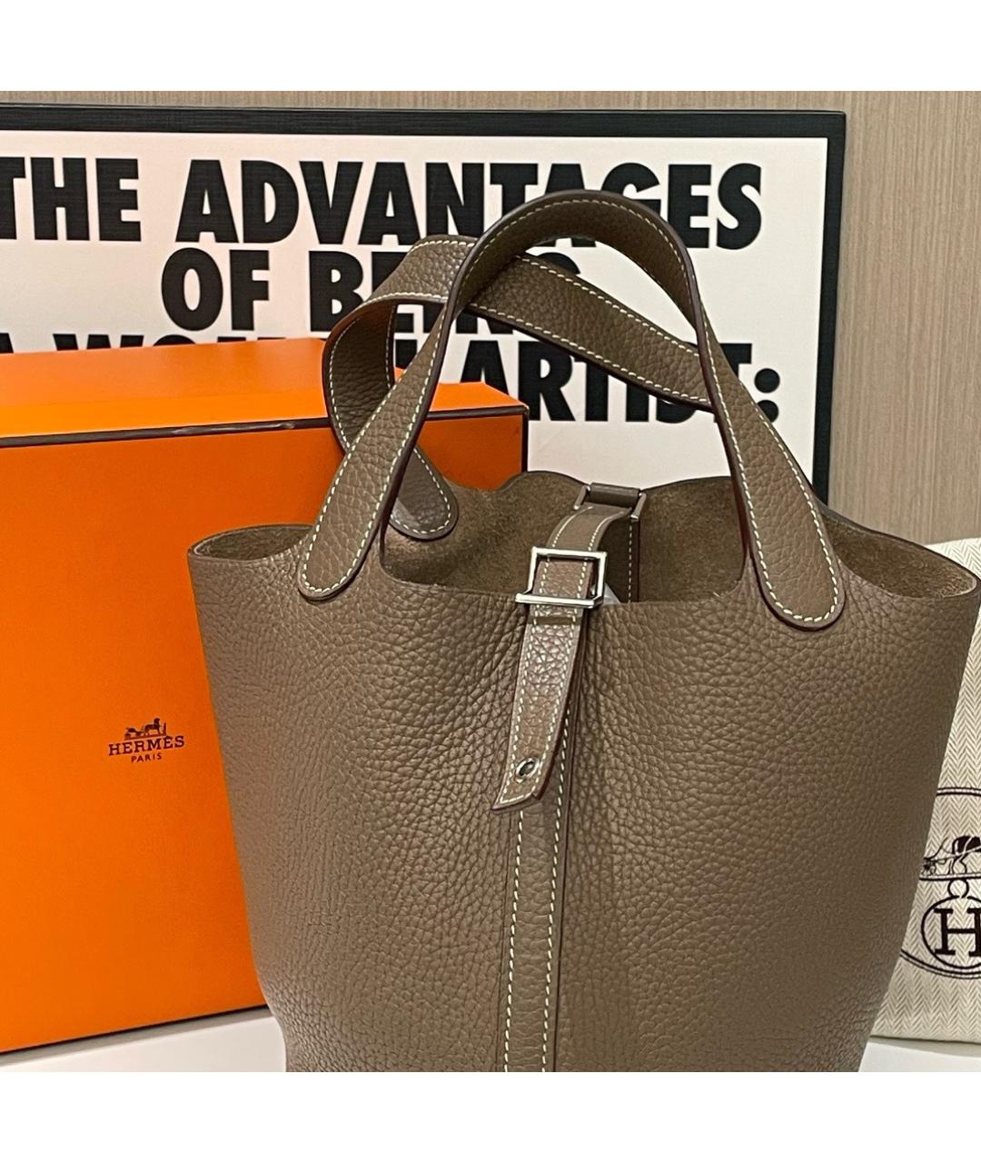 HERMES Коричневая кожаная сумка тоут, фото 2