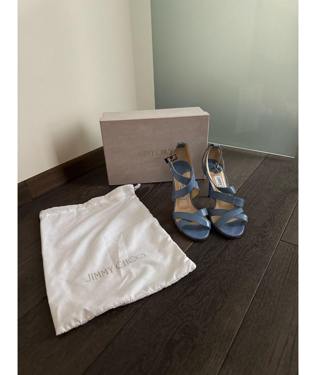 JIMMY CHOO Голубые босоножки из лакированной кожи, фото 3