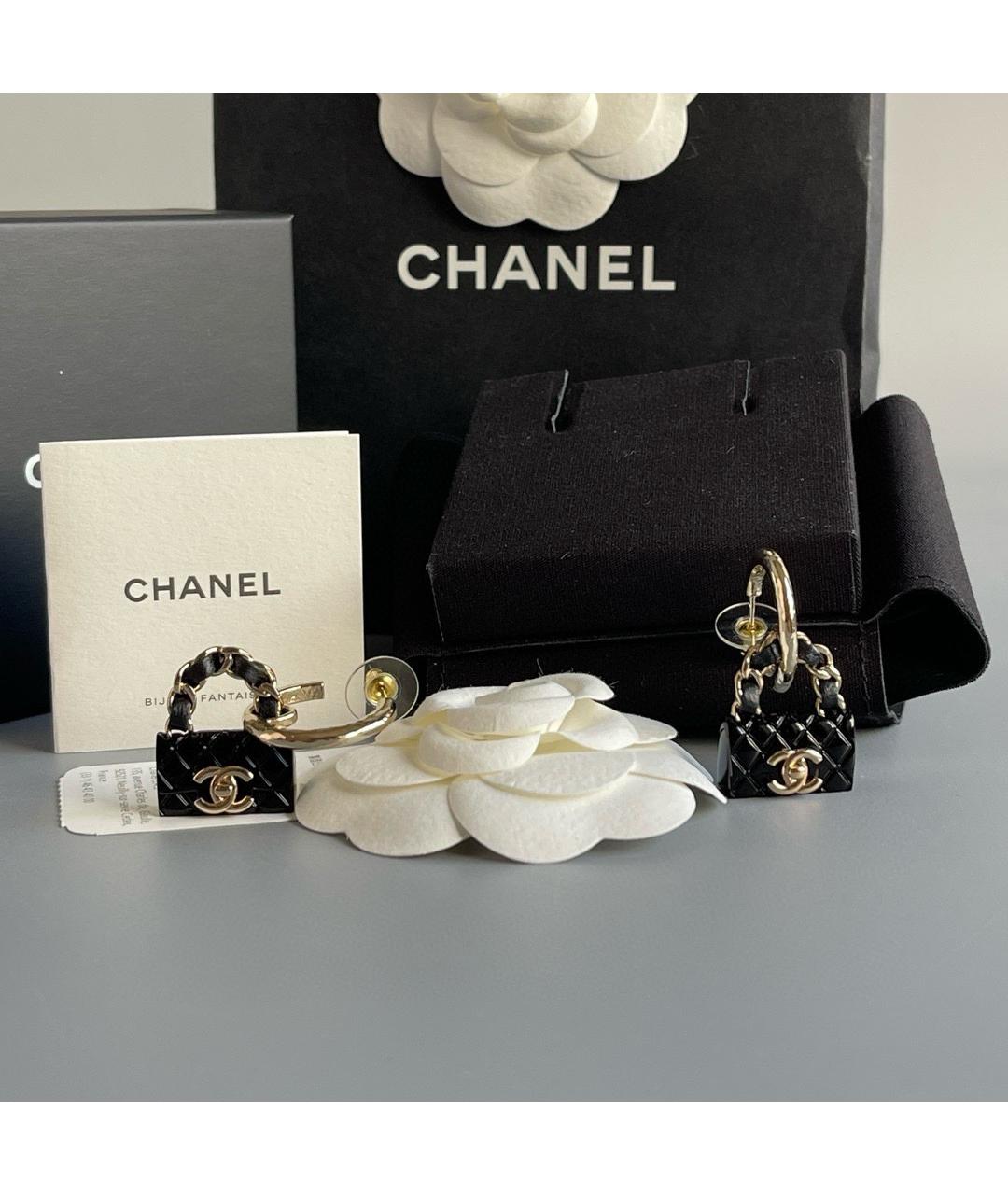 CHANEL Черные латунные серьги, фото 3