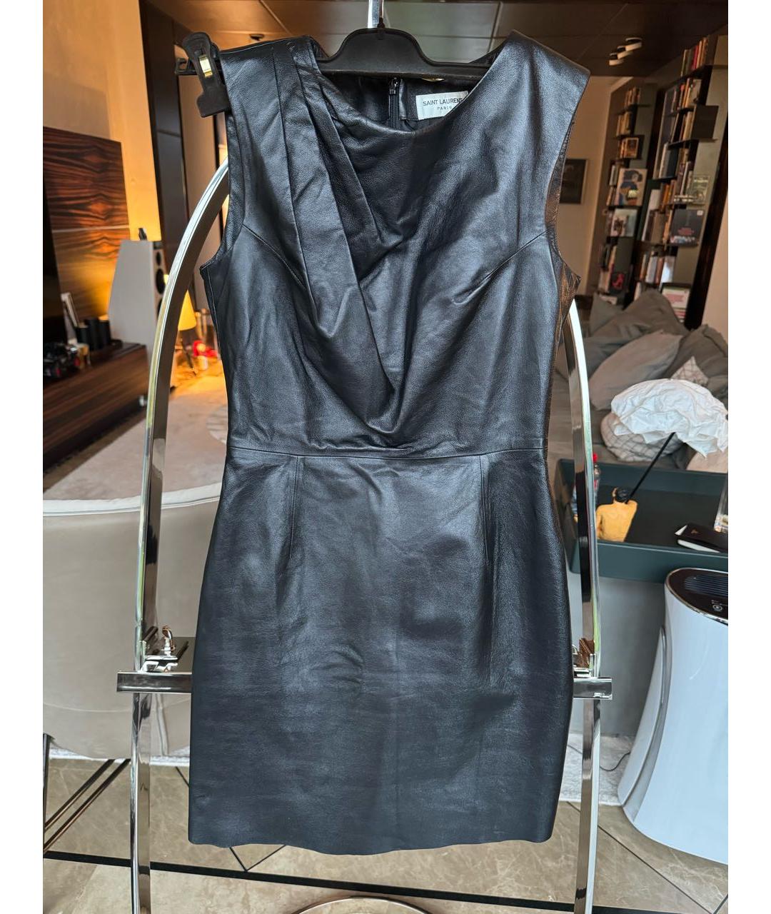 SAINT LAURENT Черное кожаное коктейльное платье, фото 5