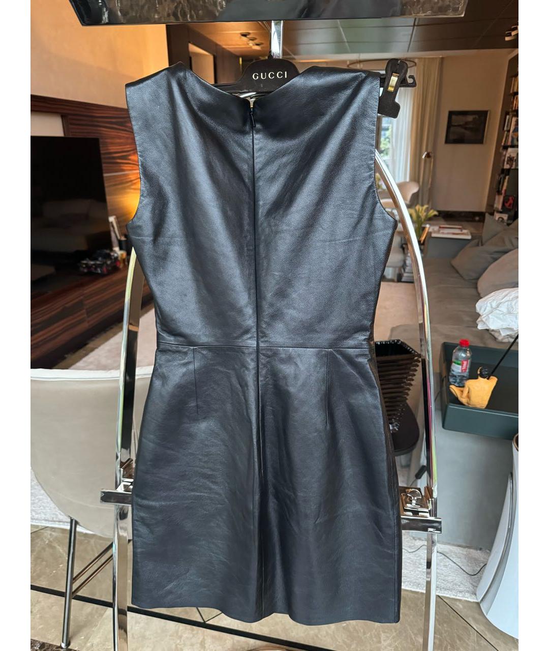 SAINT LAURENT Черное кожаное коктейльное платье, фото 2