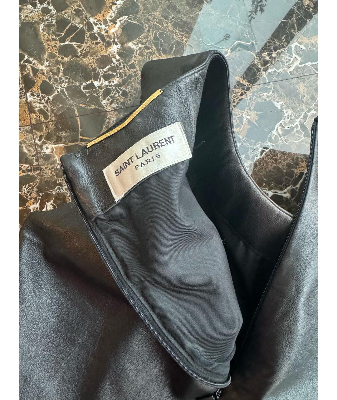 SAINT LAURENT Черное кожаное коктейльное платье, фото 3