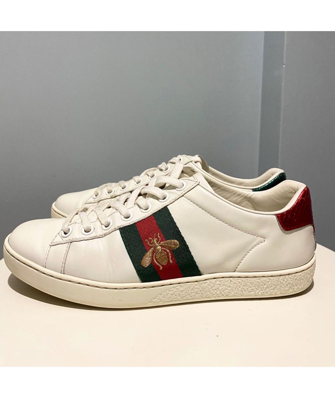 GUCCI Белые кожаные кеды, фото 9