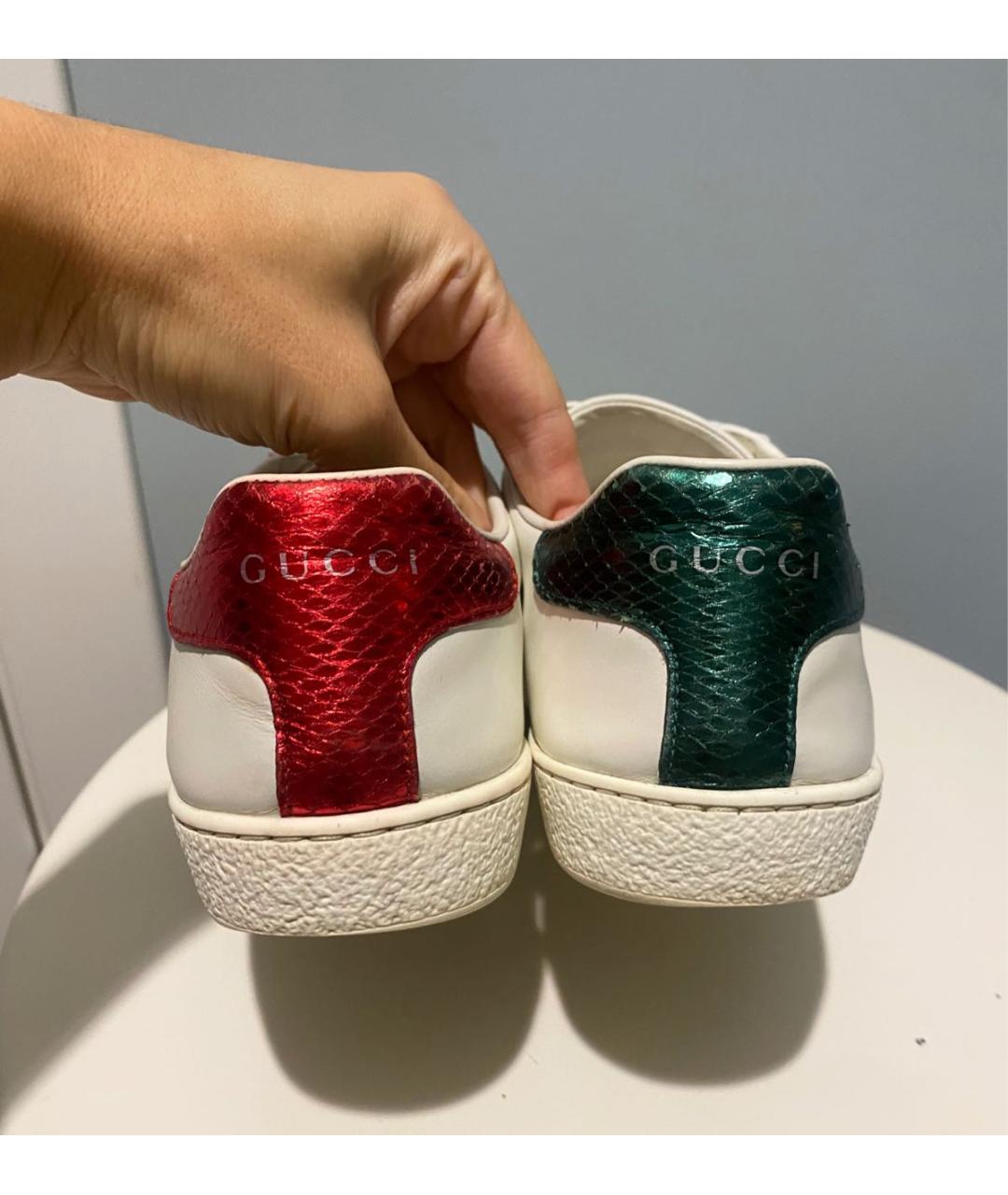 GUCCI Белые кожаные кеды, фото 4