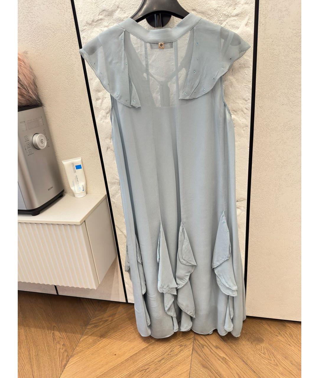 TWIN-SET Голубое вискозное коктейльное платье, фото 2
