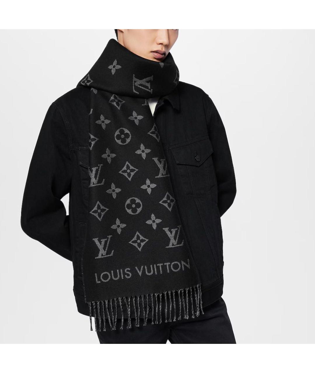 LOUIS VUITTON Антрацитовый шерстяной шарф, фото 2