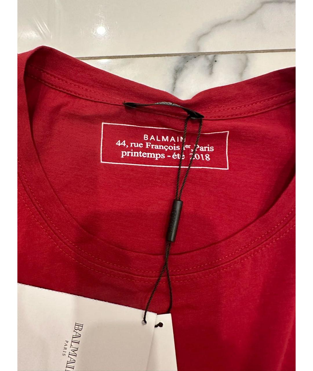 BALMAIN Бордовая хлопковая футболка, фото 4