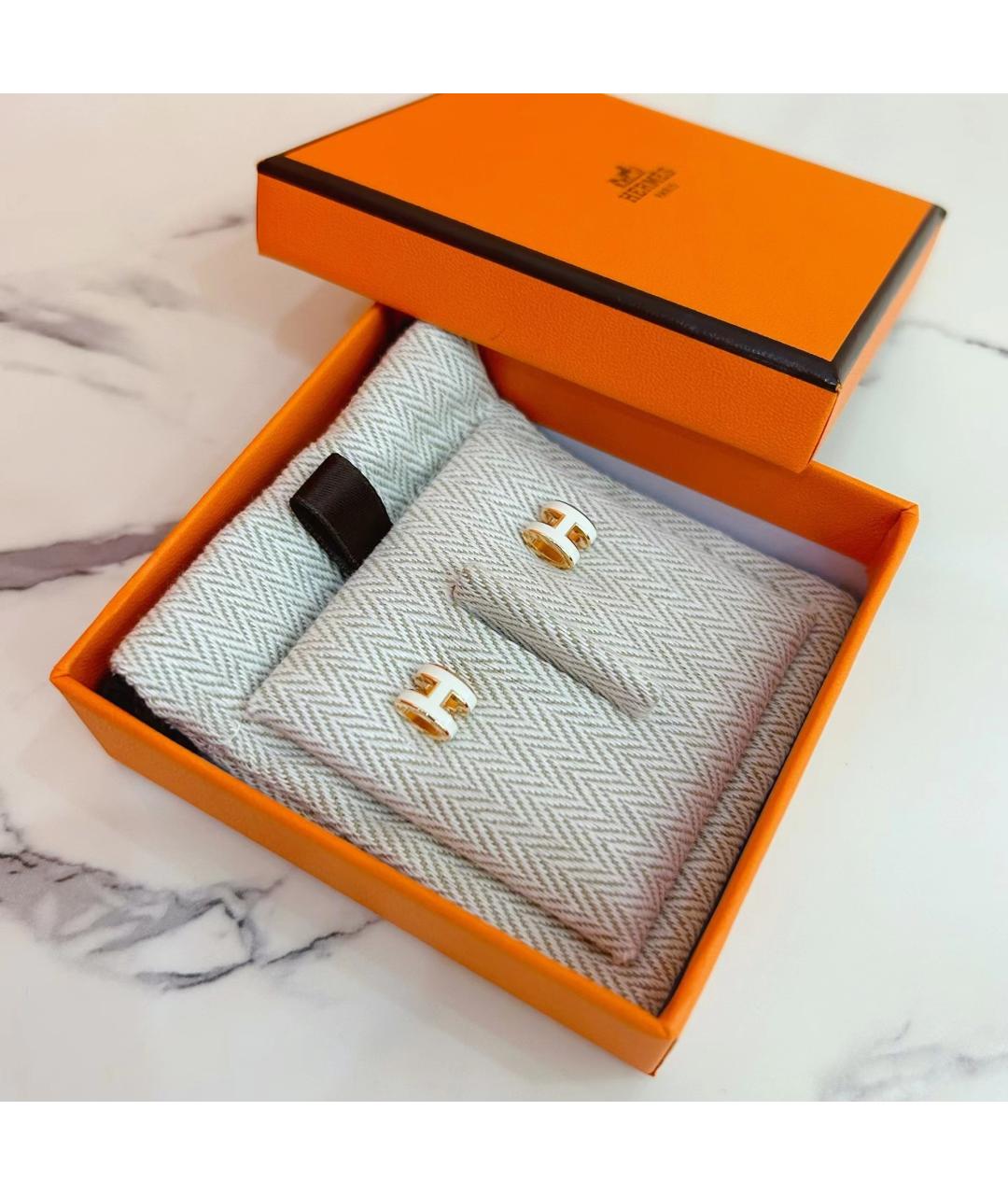 HERMES Белые металлические серьги, фото 7