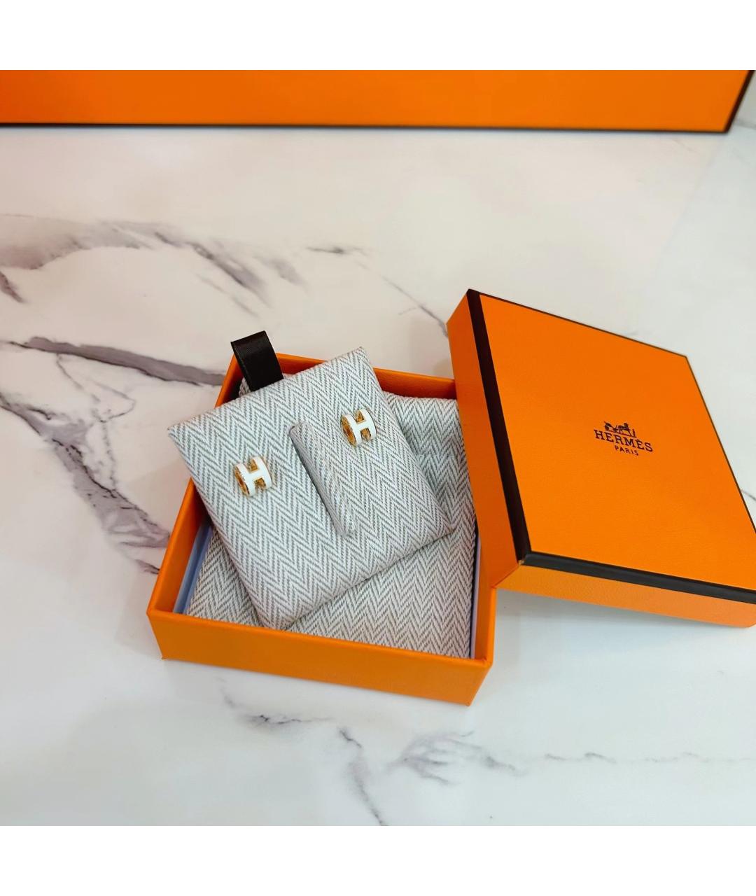 HERMES Белые металлические серьги, фото 4