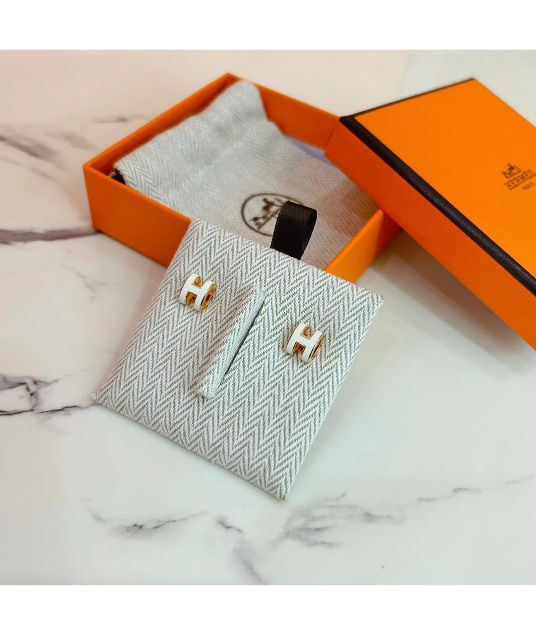 HERMES Белые металлические серьги, фото 2