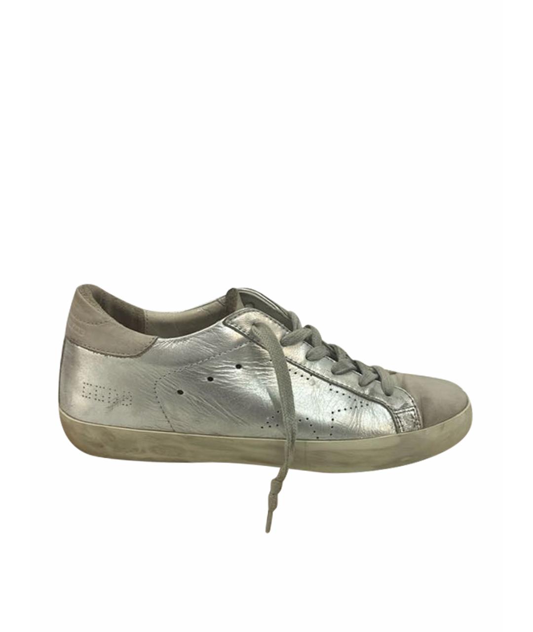 GOLDEN GOOSE DELUXE BRAND Серебряные кожаные кеды, фото 1