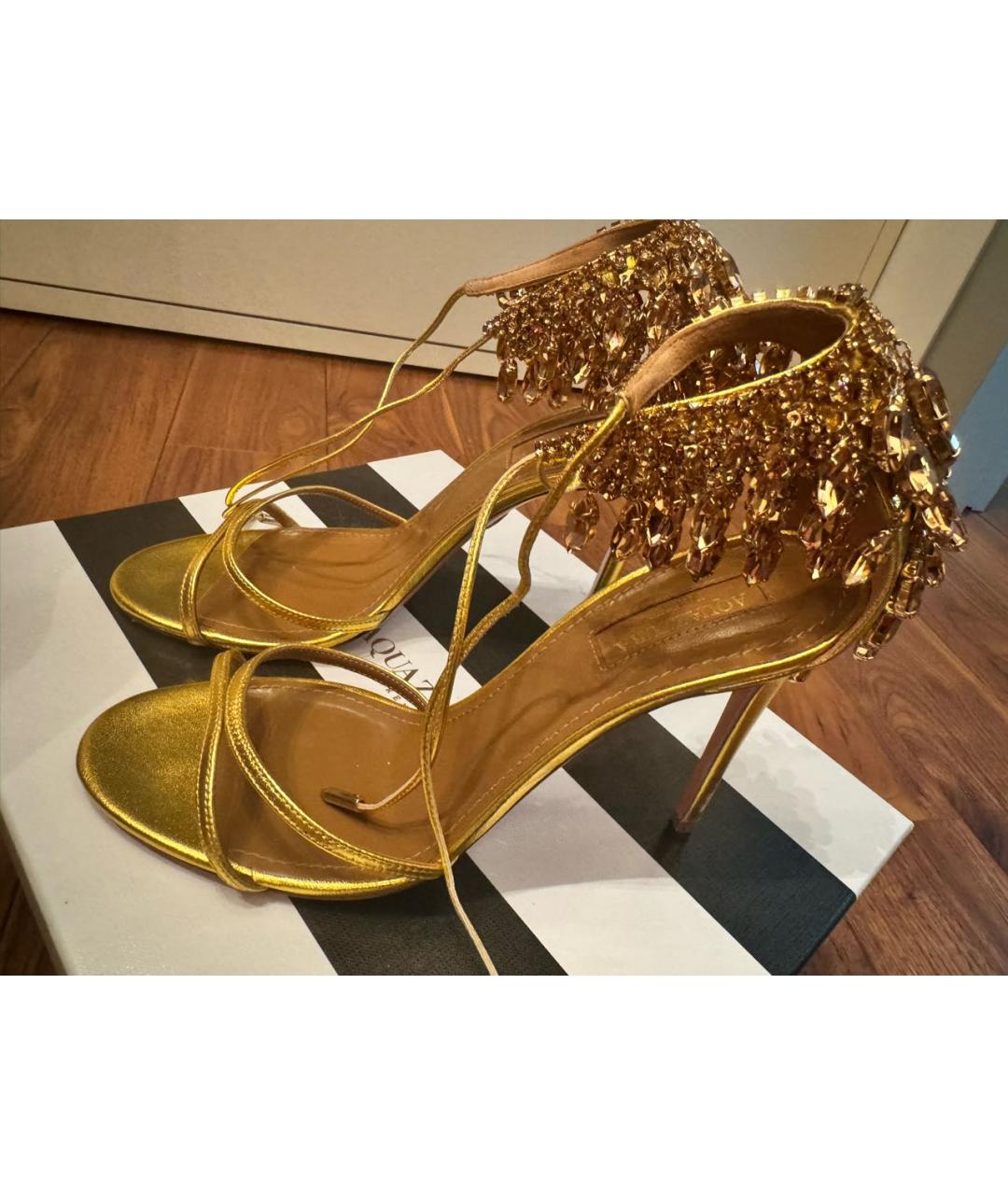 AQUAZZURA Золотые кожаные босоножки, фото 7