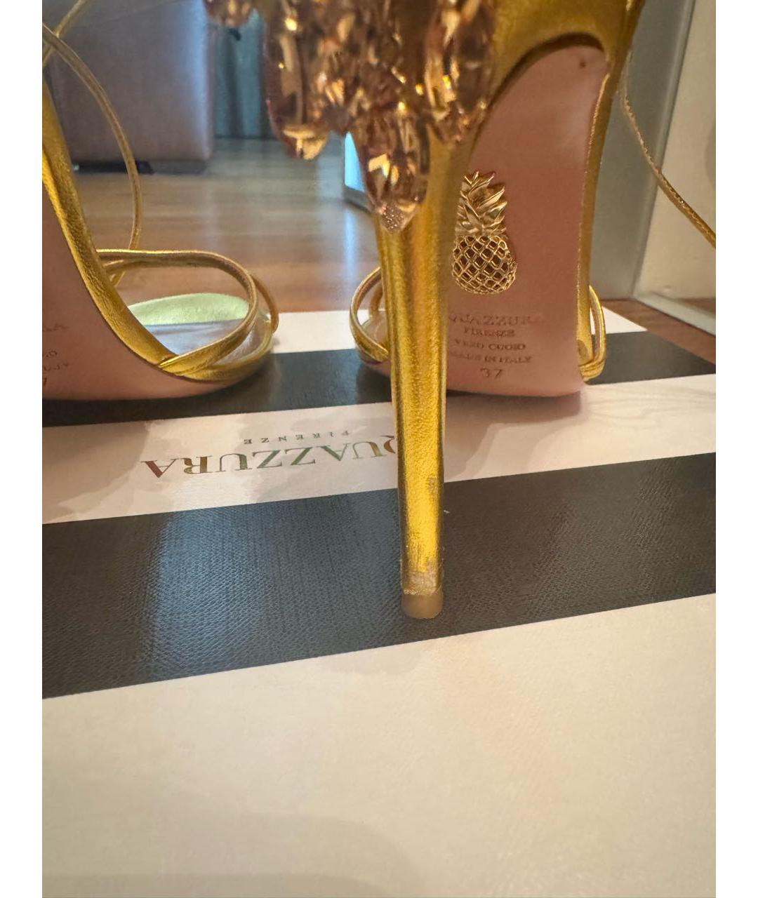 AQUAZZURA Золотые кожаные босоножки, фото 8