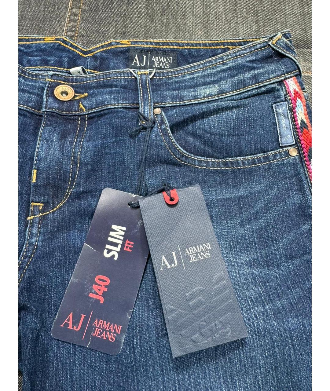 ARMANI JEANS Темно-синие хлопко-эластановые джинсы слим, фото 7