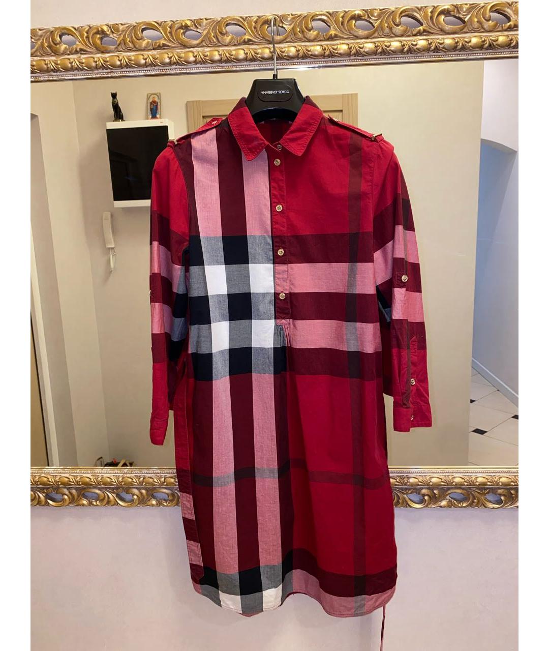 BURBERRY Бордовое хлопковое повседневное платье, фото 3