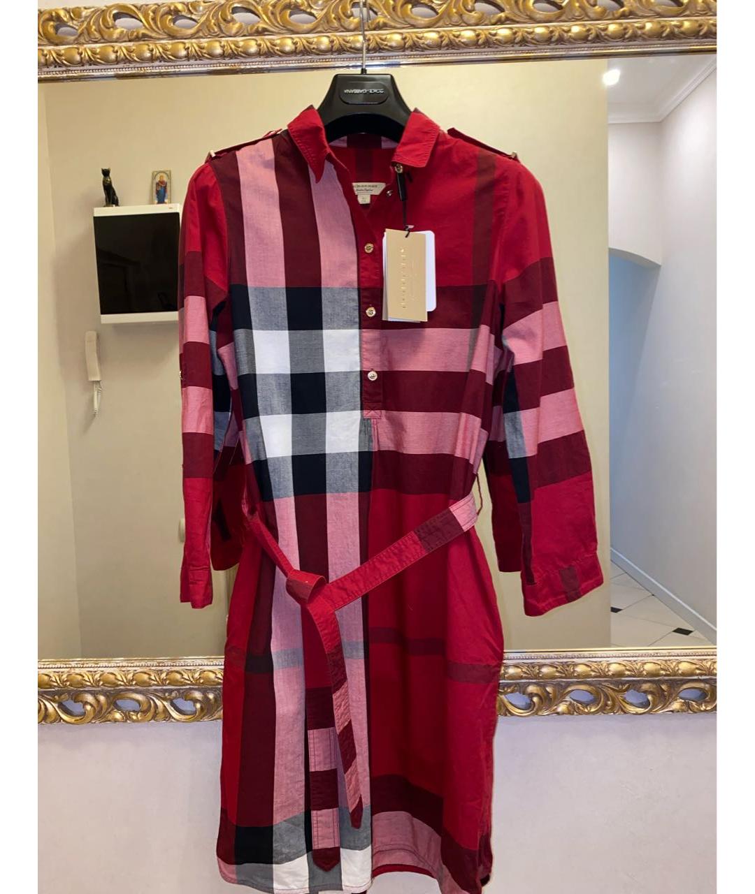 BURBERRY Бордовое хлопковое повседневное платье, фото 2