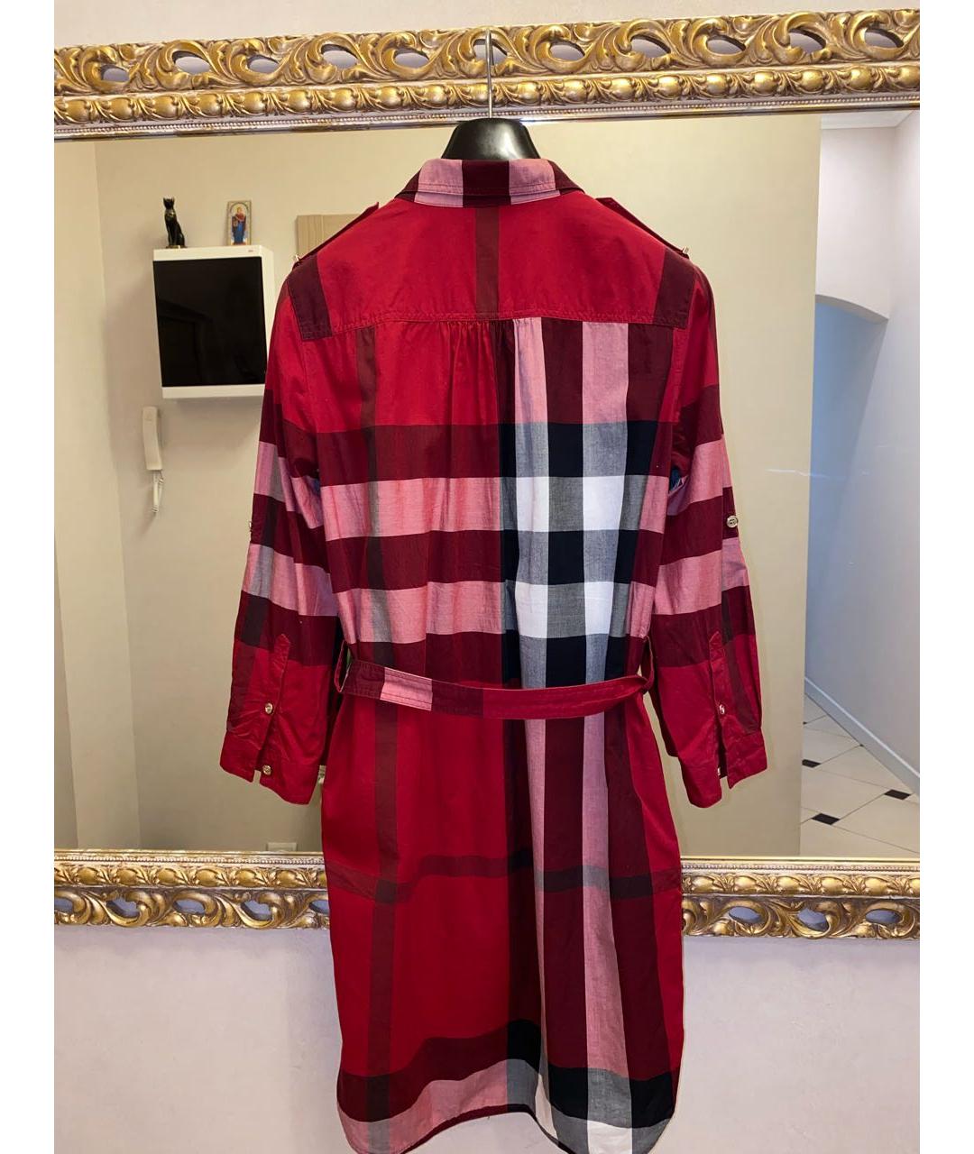 BURBERRY Бордовое хлопковое повседневное платье, фото 5