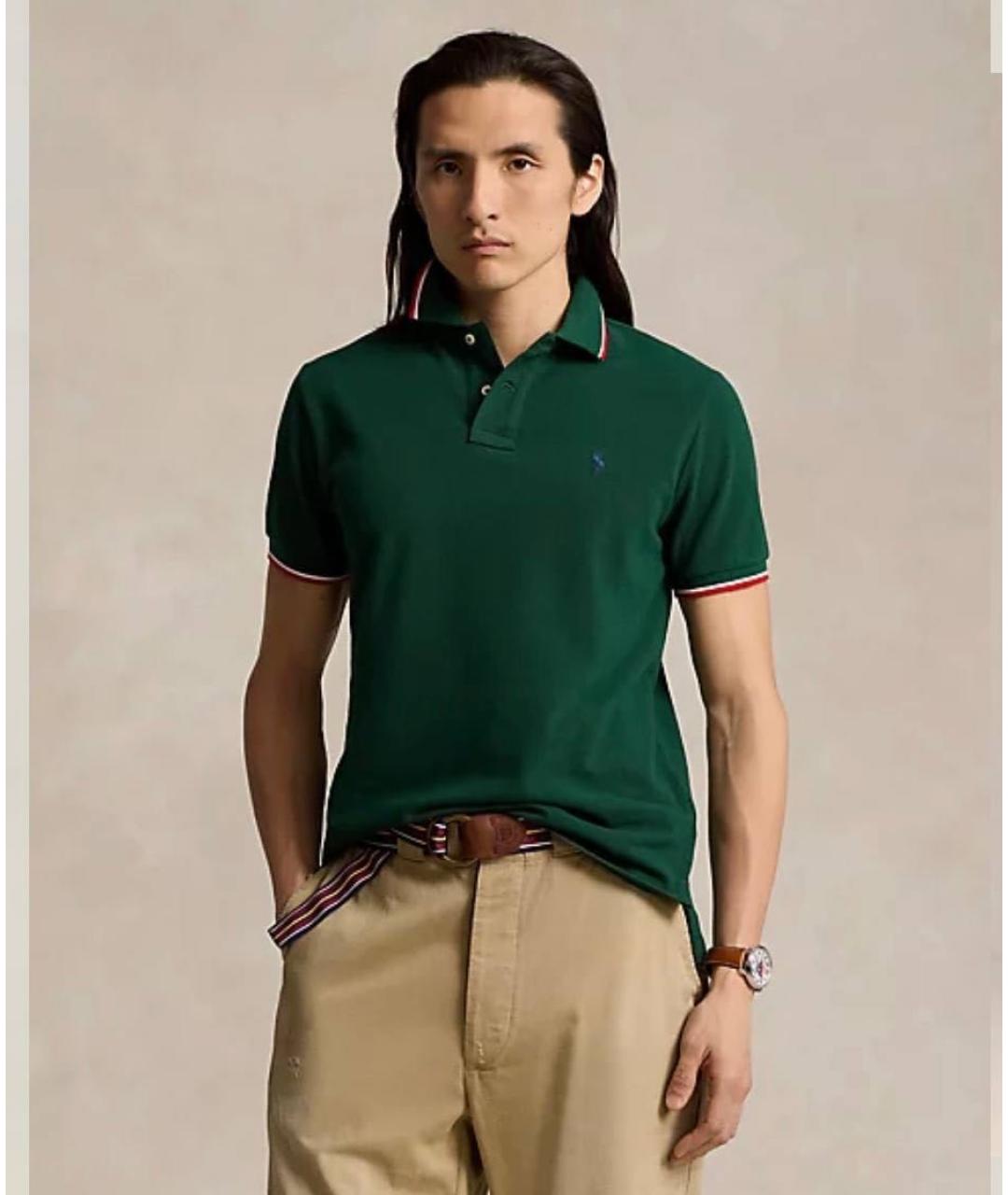 POLO RALPH LAUREN Зеленое хлопковое поло с коротким рукавом, фото 2