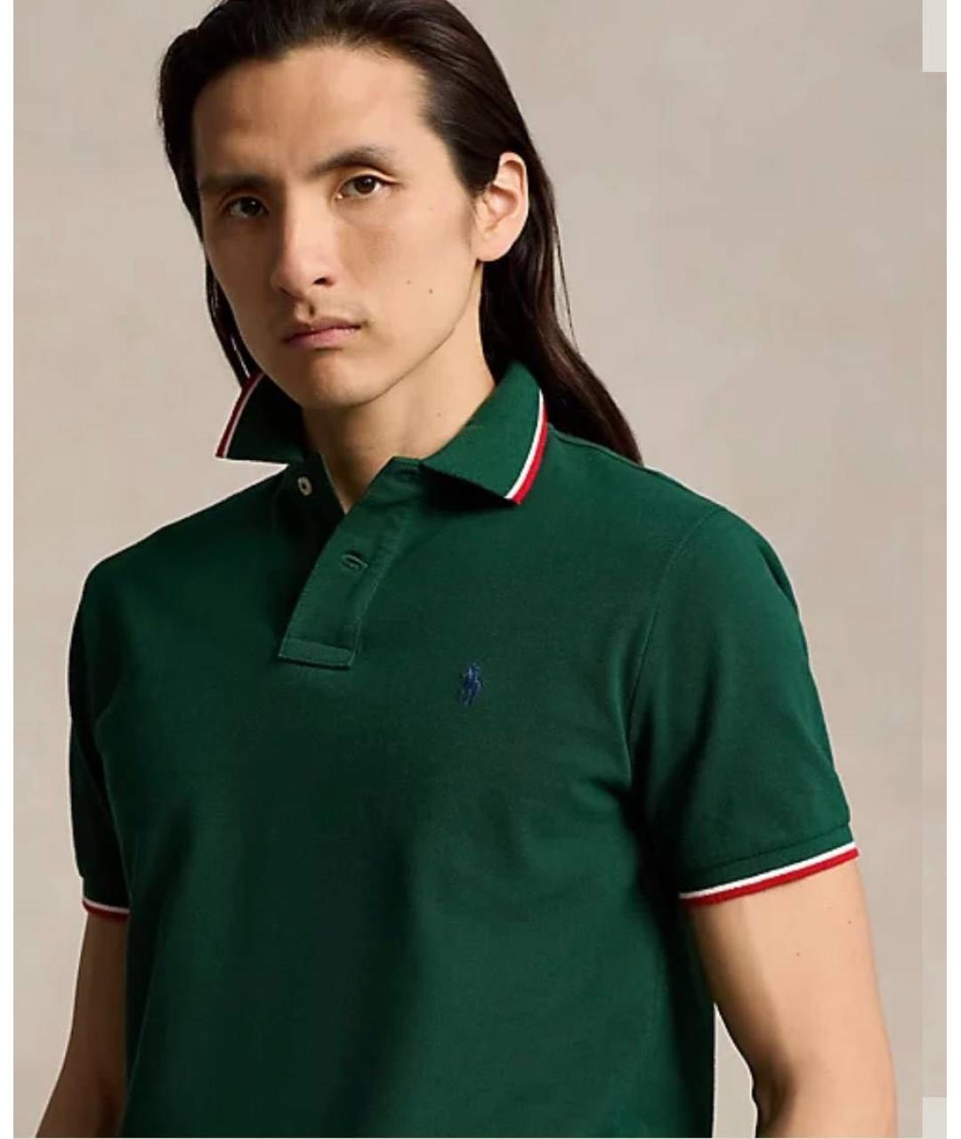 POLO RALPH LAUREN Зеленое хлопковое поло с коротким рукавом, фото 4