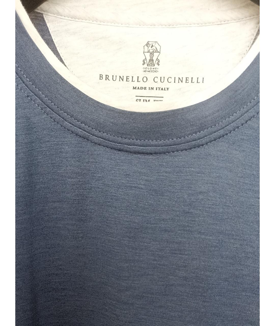 BRUNELLO CUCINELLI Синяя хлопковая футболка, фото 3