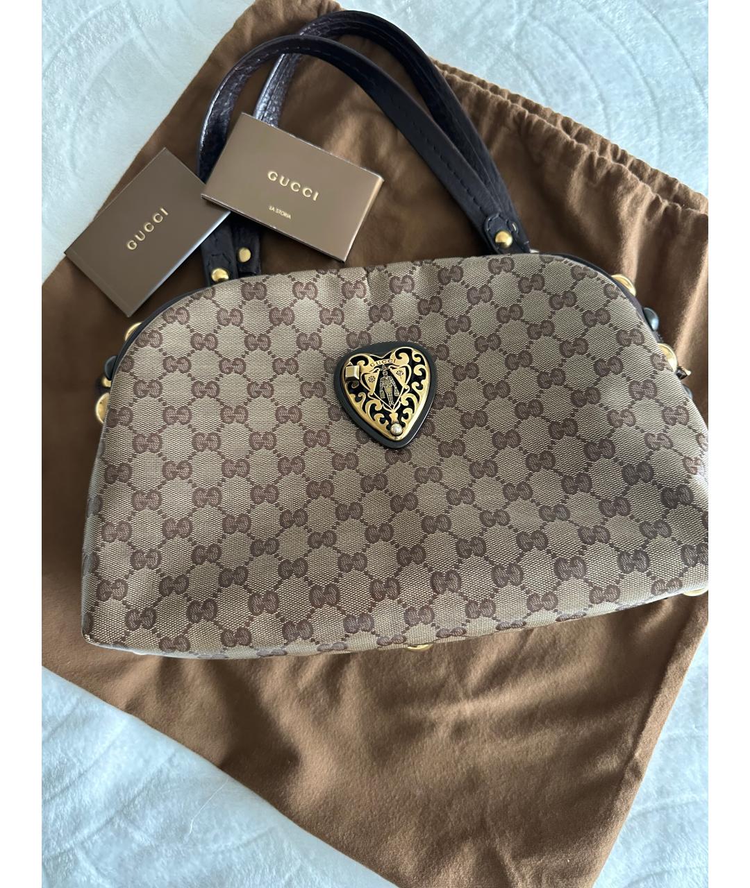 GUCCI Коричневая кожаная сумка с короткими ручками, фото 5