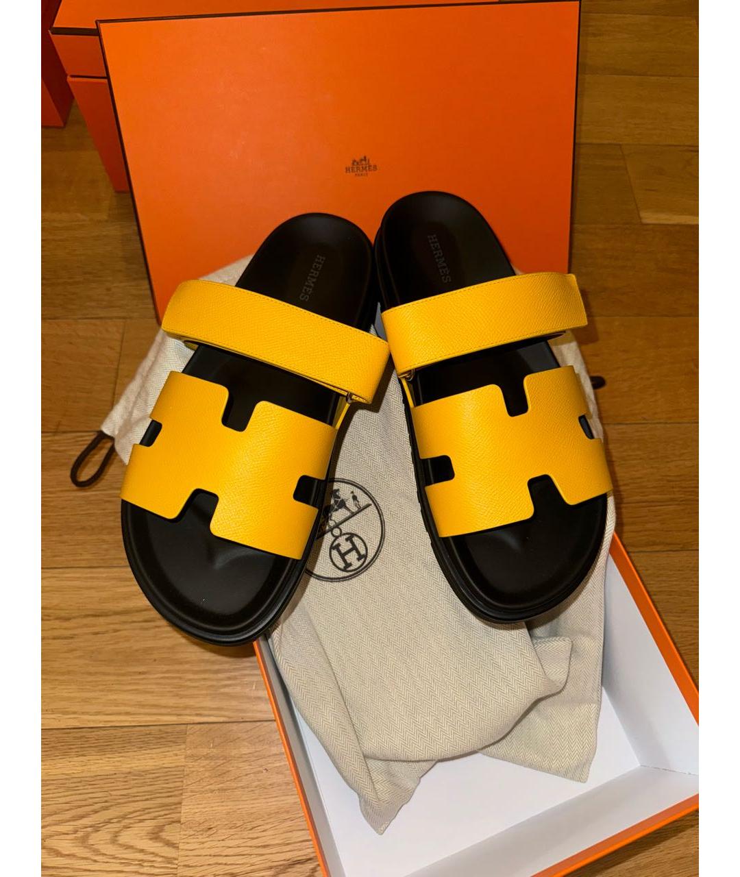 HERMES Желтые кожаные сандалии, фото 3