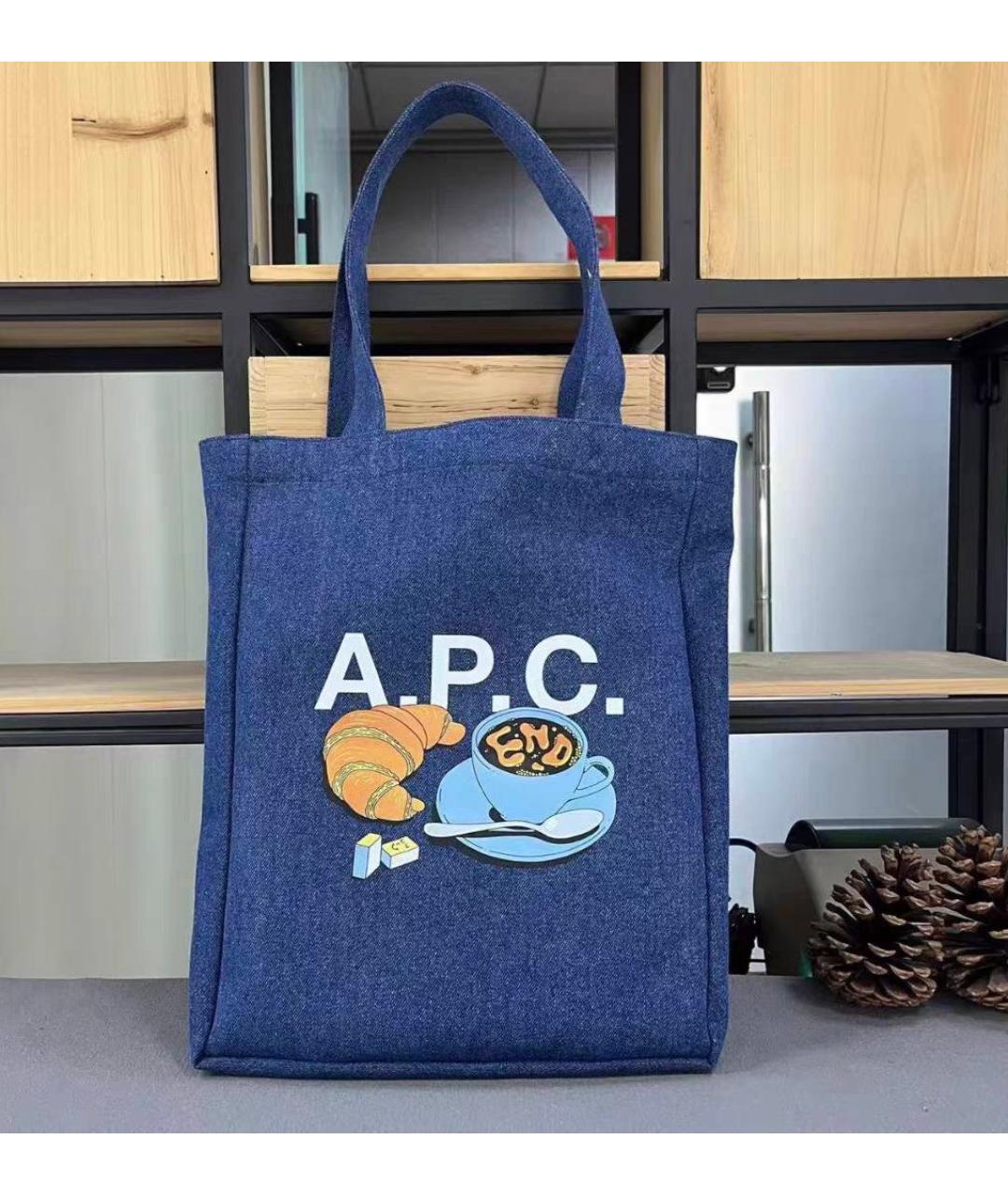 A.P.C. Темно-синяя хлопковая сумка тоут, фото 3