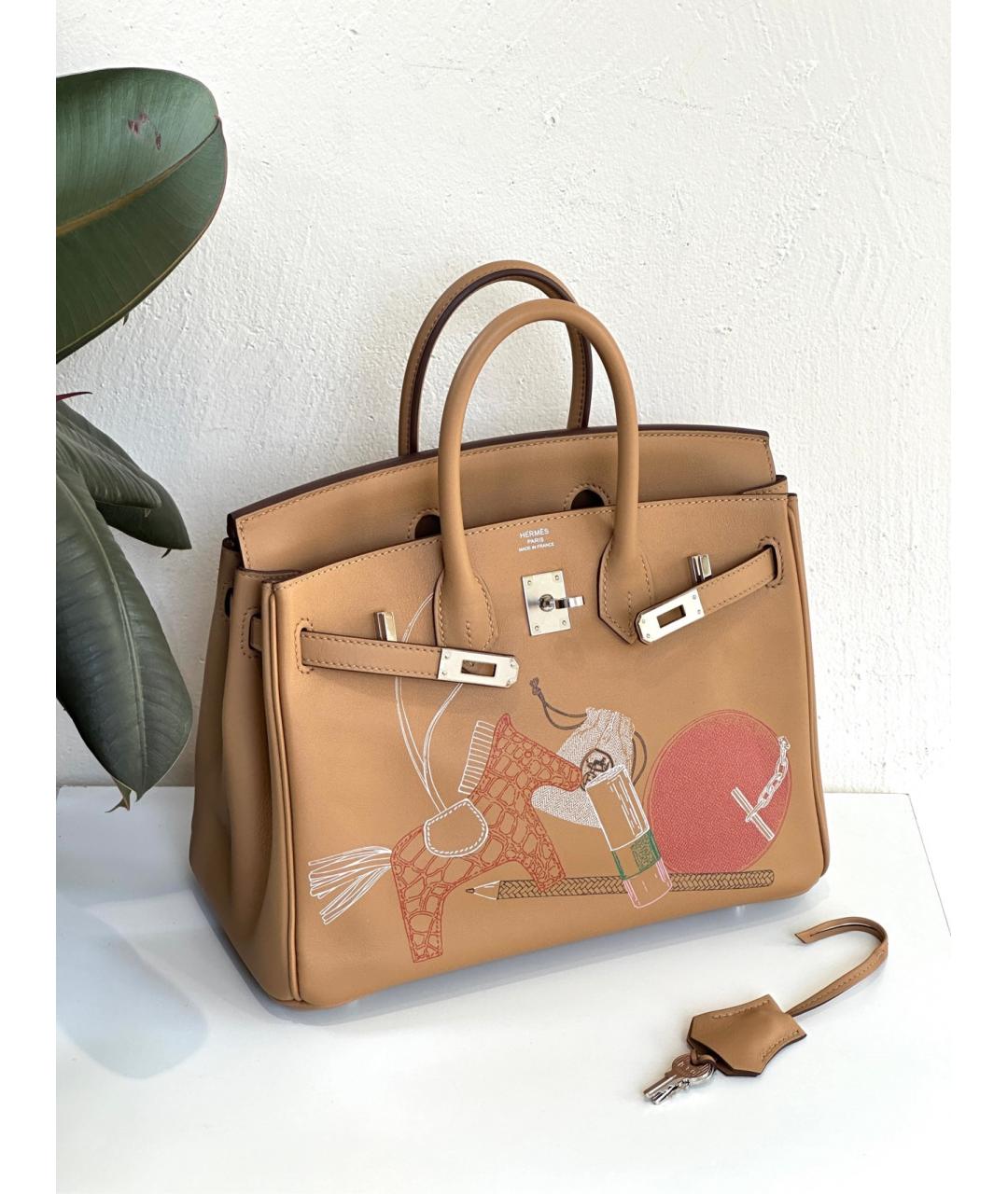 HERMES Бежевая кожаная сумка с короткими ручками, фото 4