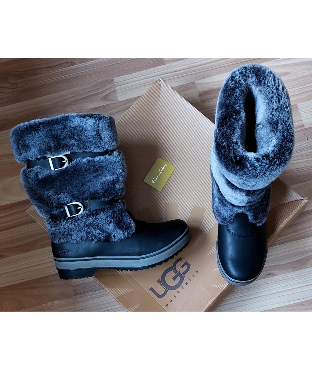 UGG AUSTRALIA Черные кожаные сапоги, фото 4