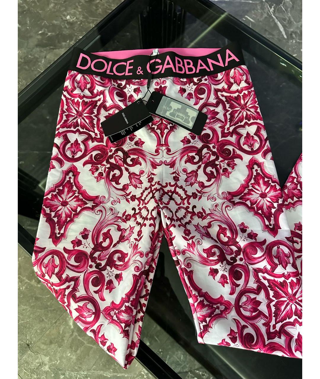 DOLCE&GABBANA Розовые хлопко-эластановые леггинсы и велосипедки, фото 2