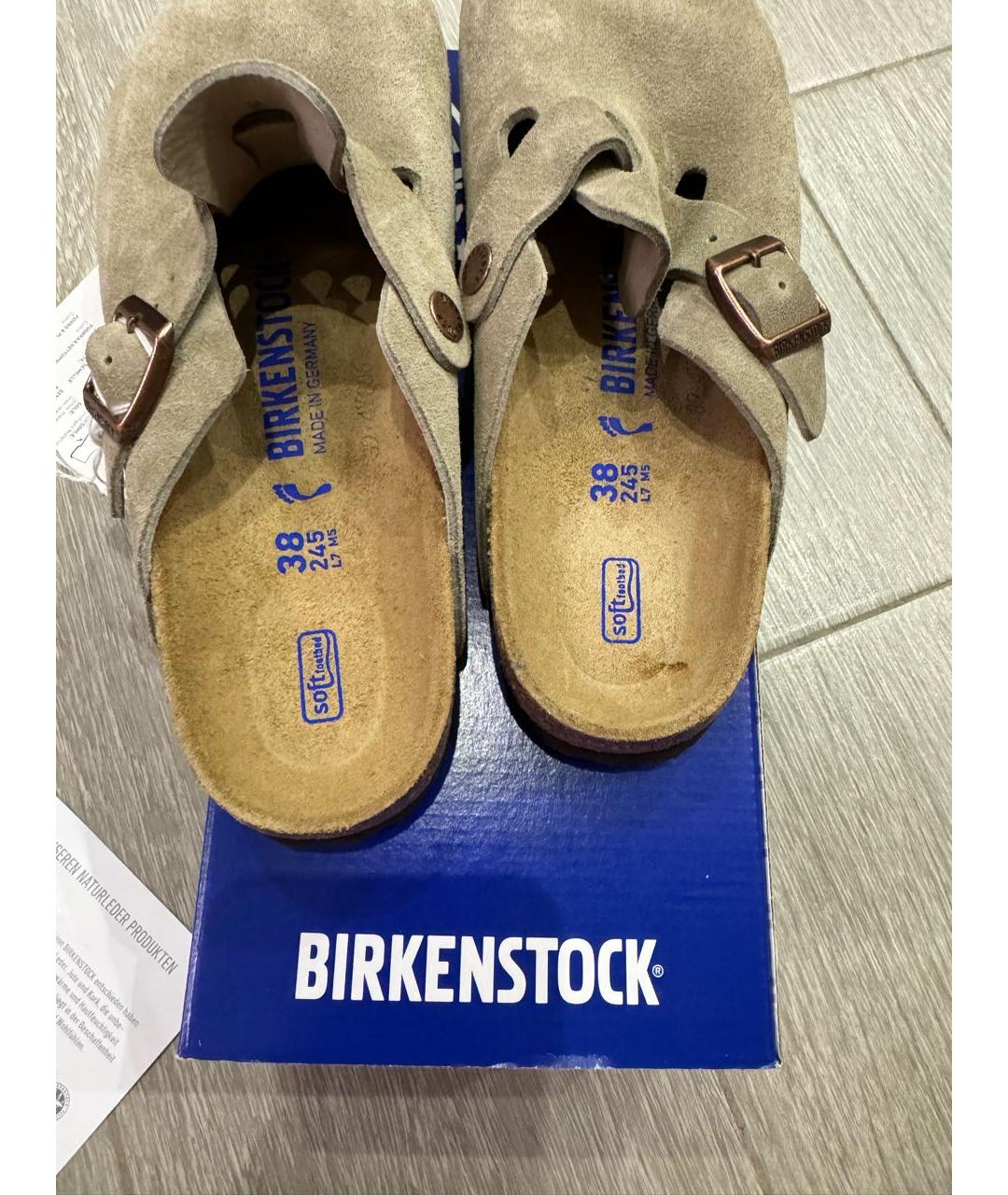 BIRKENSTOCK Бежевые замшевые сабо, фото 4