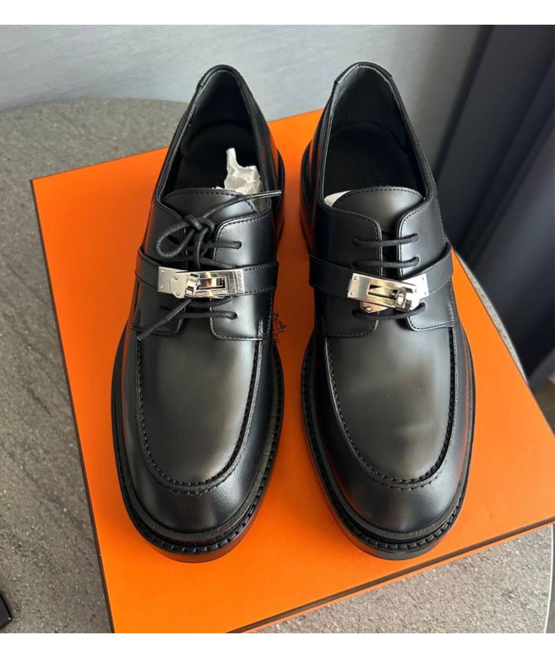 HERMES Черные кожаные брогги и оксфорды, фото 4