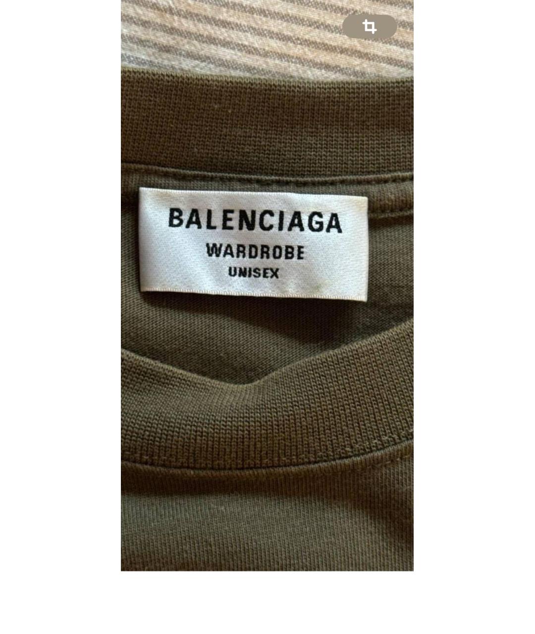 BALENCIAGA Хаки хлопковая футболка, фото 2