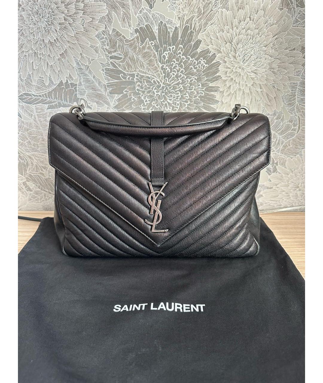 SAINT LAURENT Черная кожаная сумка с короткими ручками, фото 9