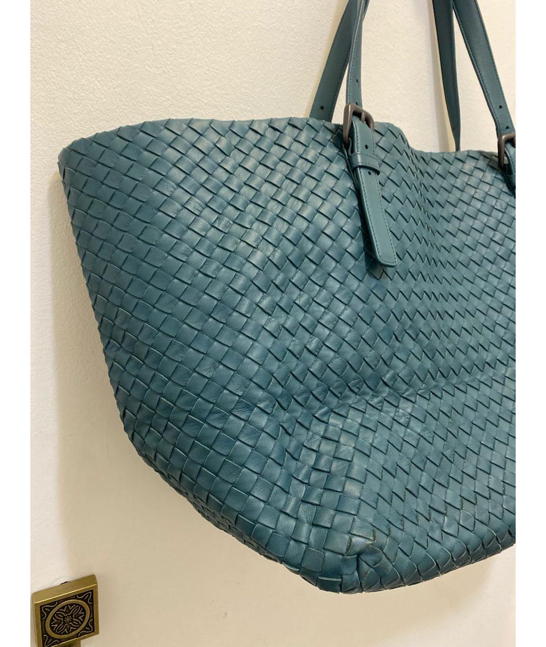 BOTTEGA VENETA Бирюзовая кожаная сумка тоут, фото 3