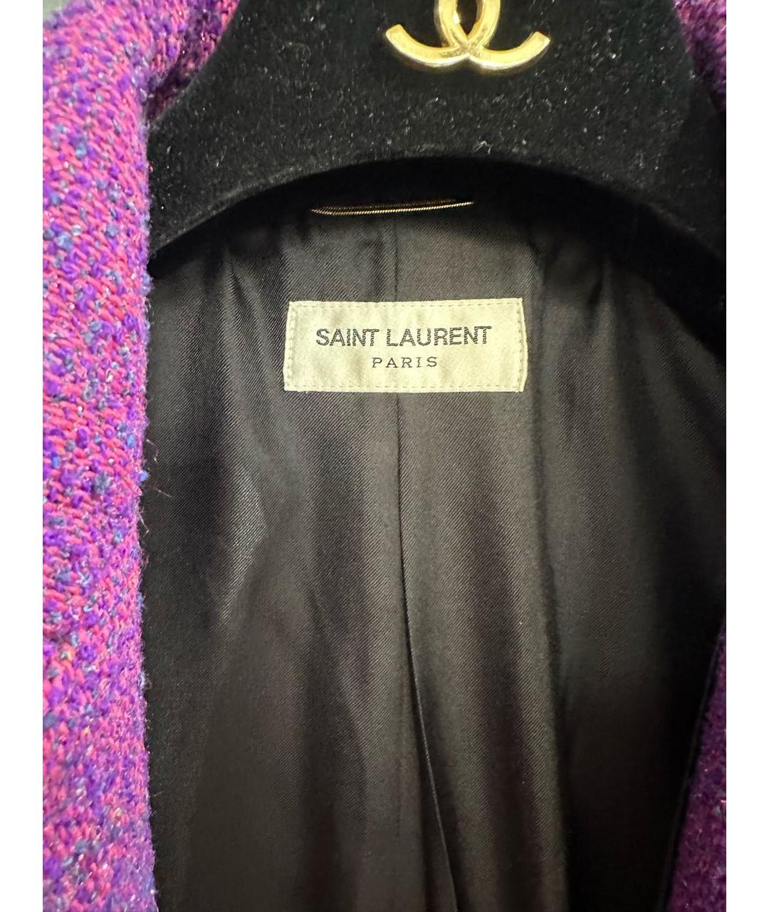 SAINT LAURENT Фиолетовый твидовый жакет/пиджак, фото 4