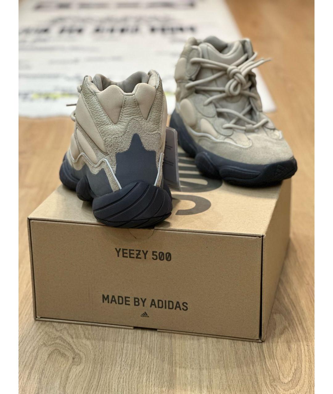 ADIDAS YEEZY Бежевые замшевые высокие кроссовки / кеды, фото 4