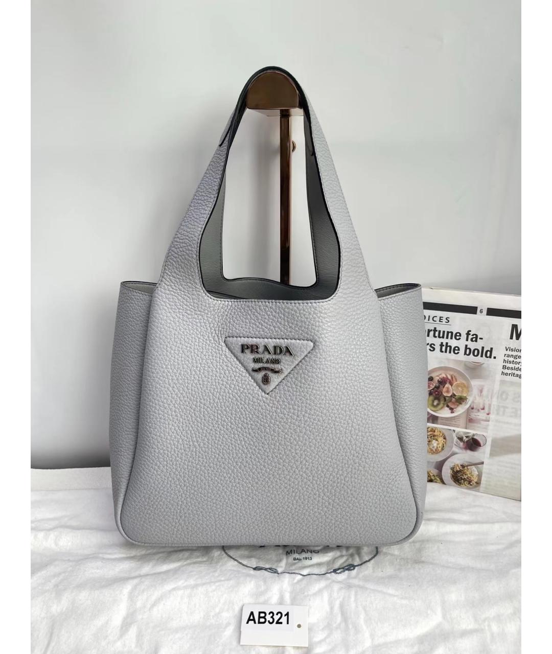 PRADA Серая кожаная сумка через плечо, фото 10