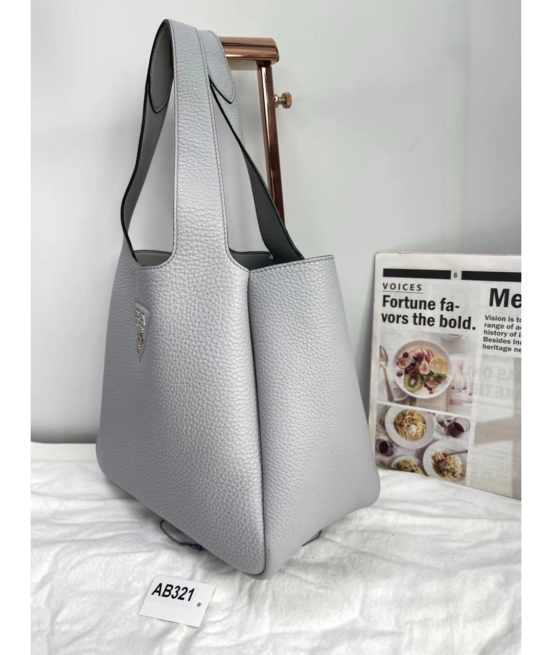 PRADA Серая кожаная сумка через плечо, фото 2