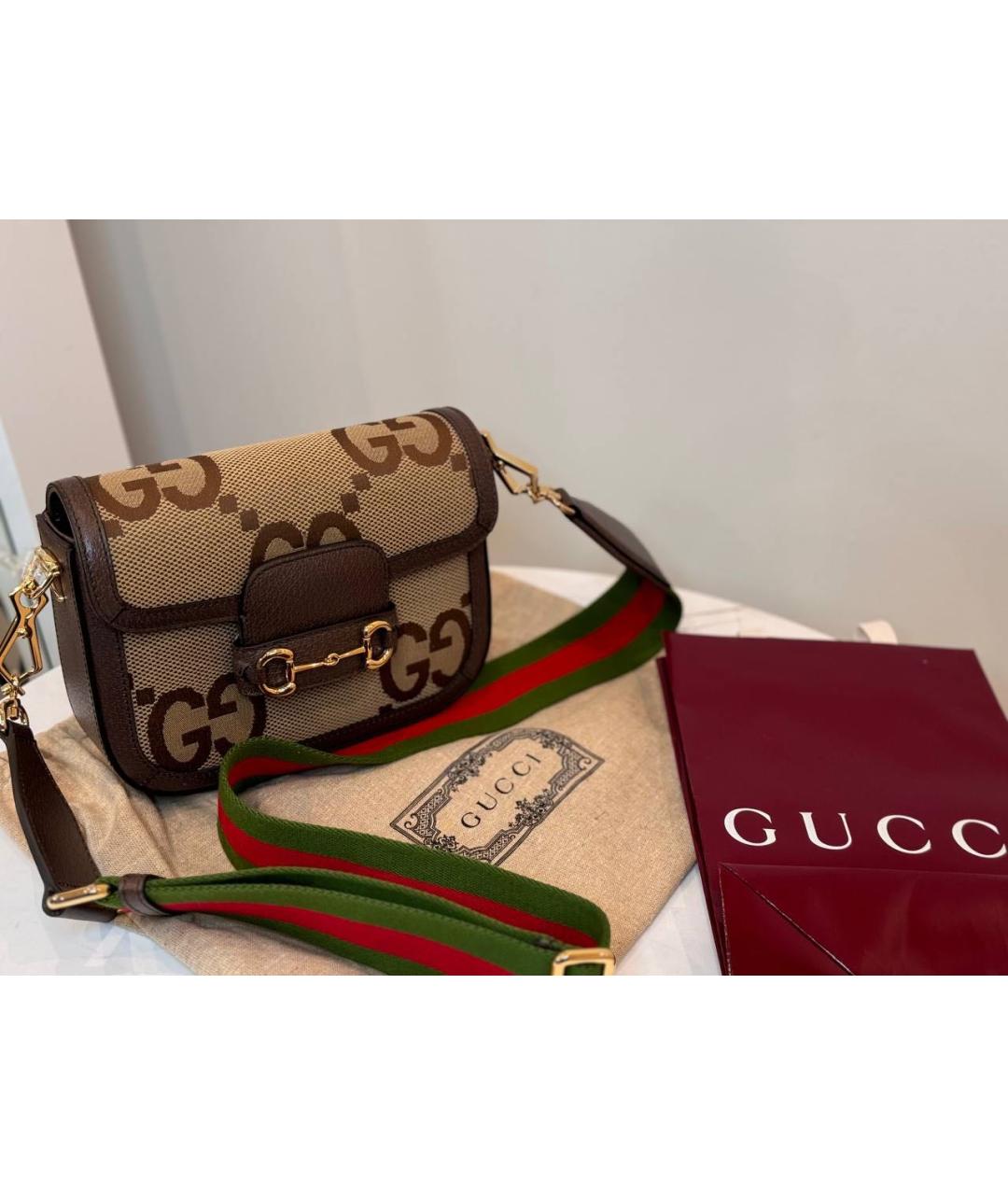 GUCCI Коричневая кожаная сумка через плечо, фото 3