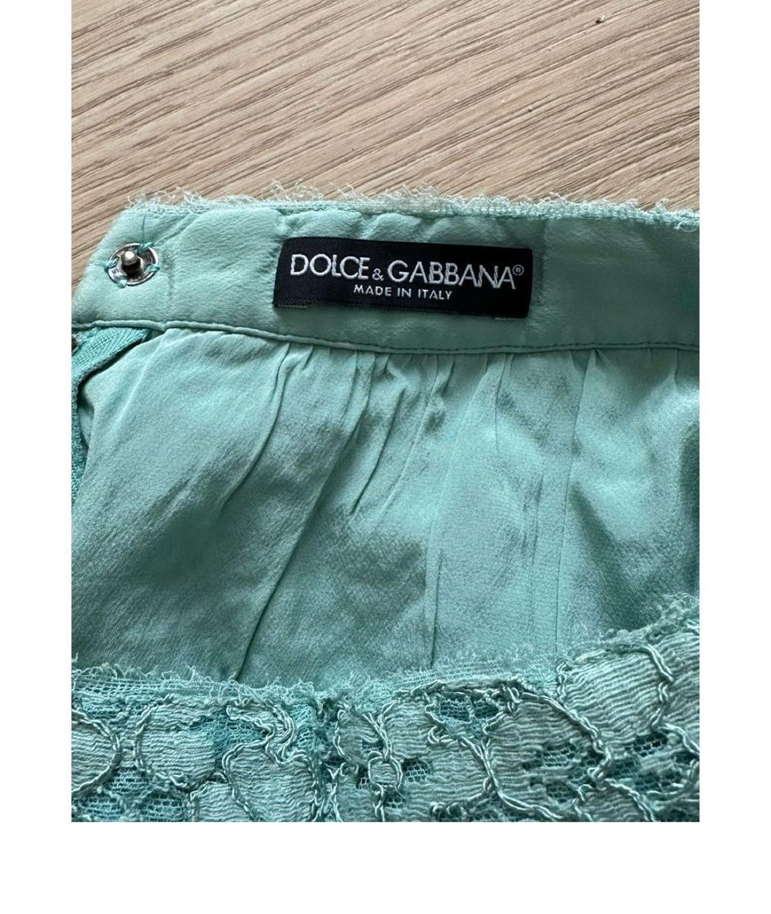 DOLCE&GABBANA Бирюзовая кружевная юбка мини, фото 3