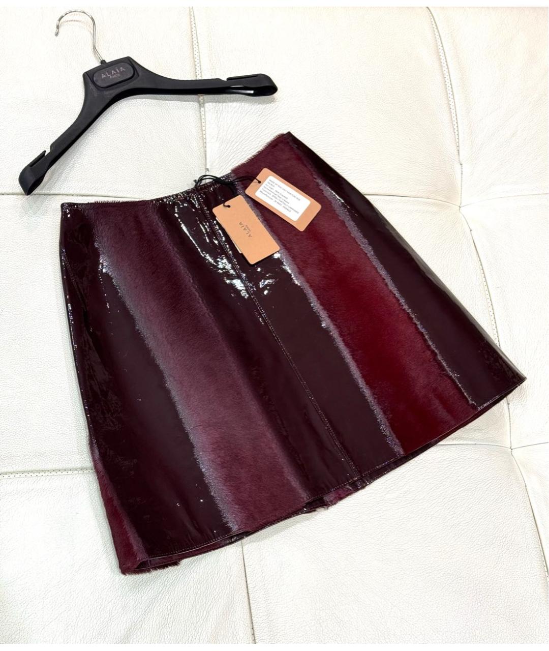 ALAIA Бордовая кожаная юбка мини, фото 4