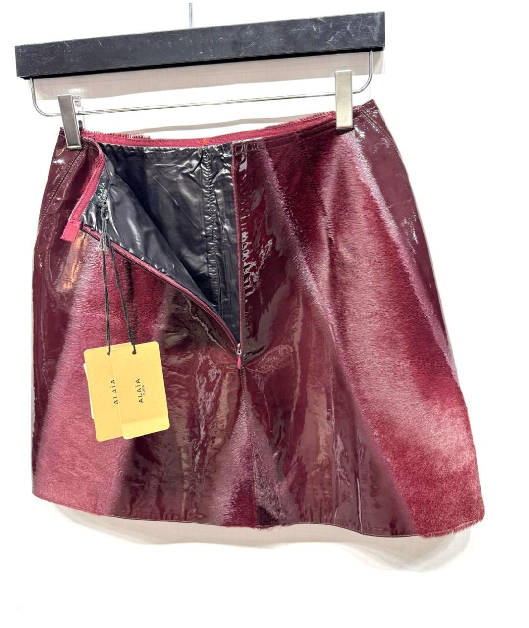 ALAIA Бордовая кожаная юбка мини, фото 3