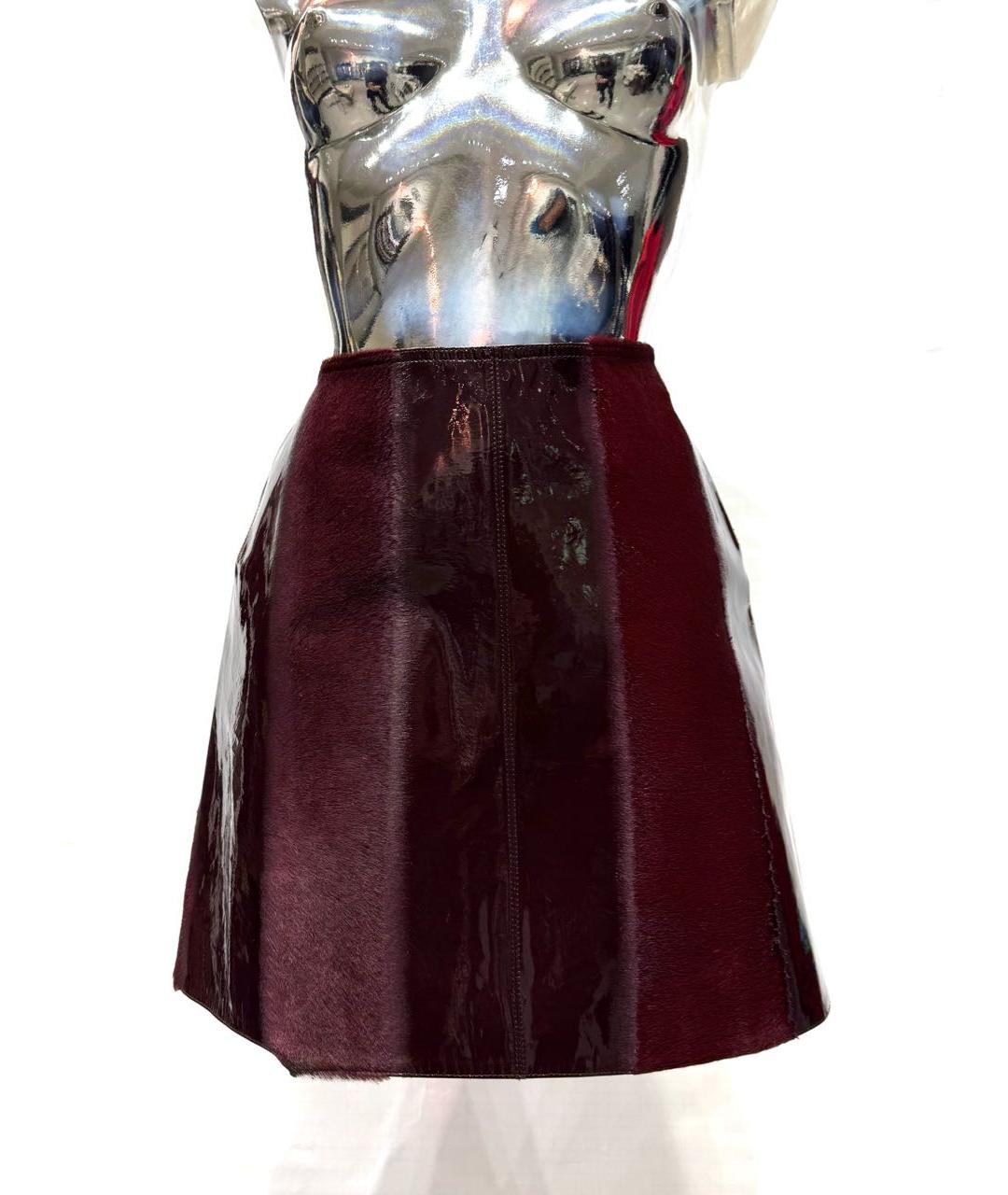 ALAIA Бордовая кожаная юбка мини, фото 7