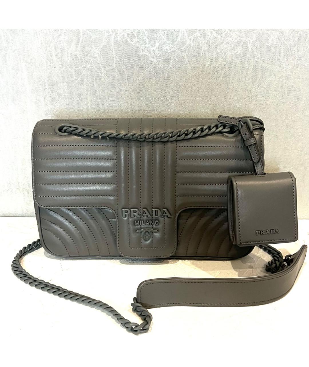 PRADA Серая кожаная сумка через плечо, фото 9