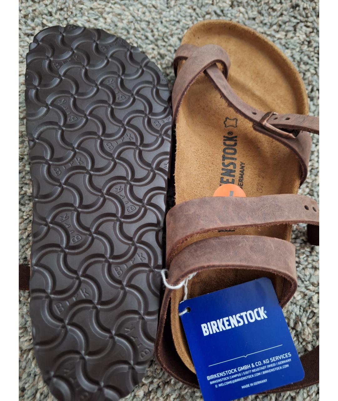 BIRKENSTOCK Коричневые кожаные сандалии, фото 5