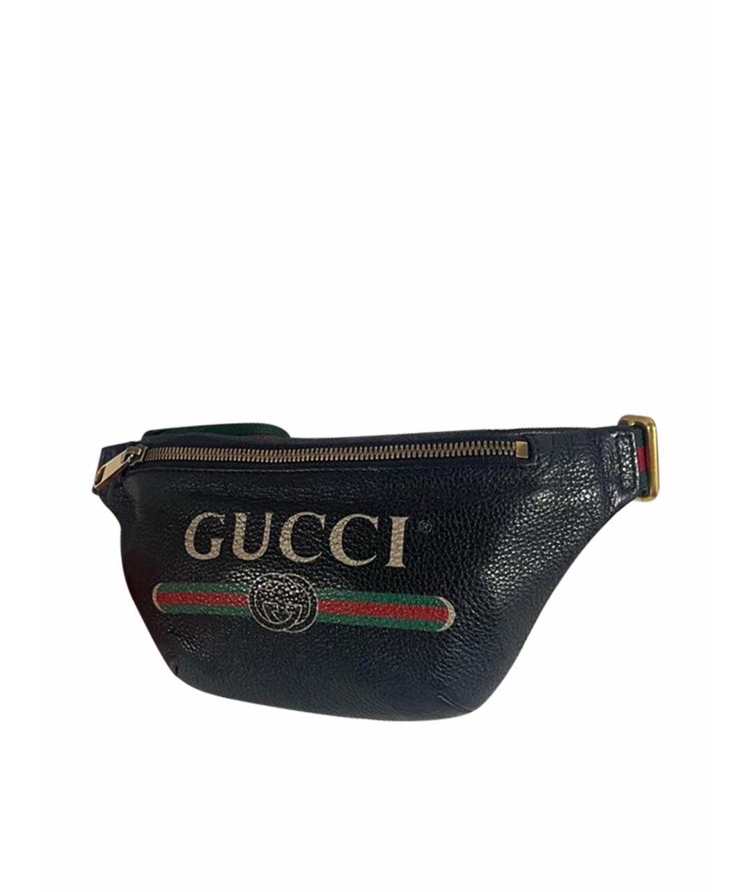 GUCCI Черная кожаная поясная сумка, фото 1