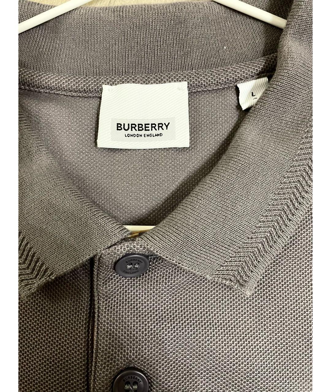 BURBERRY Антрацитовое хлопковое поло с коротким рукавом, фото 3