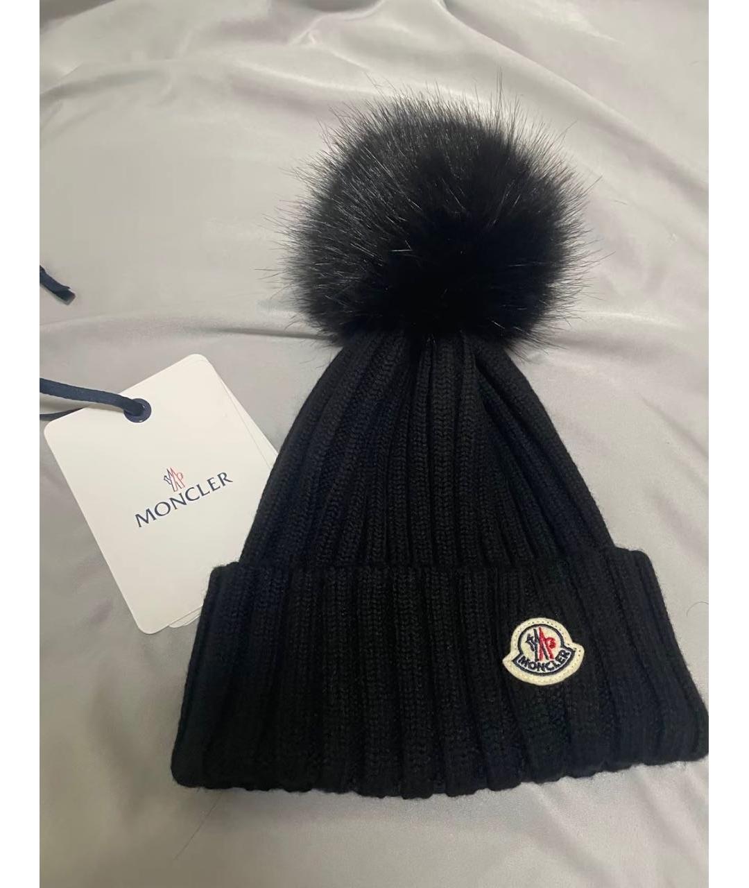 MONCLER Черная шерстяная шапка, фото 2